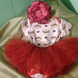Baby tutu with sock monkey onesie and headband